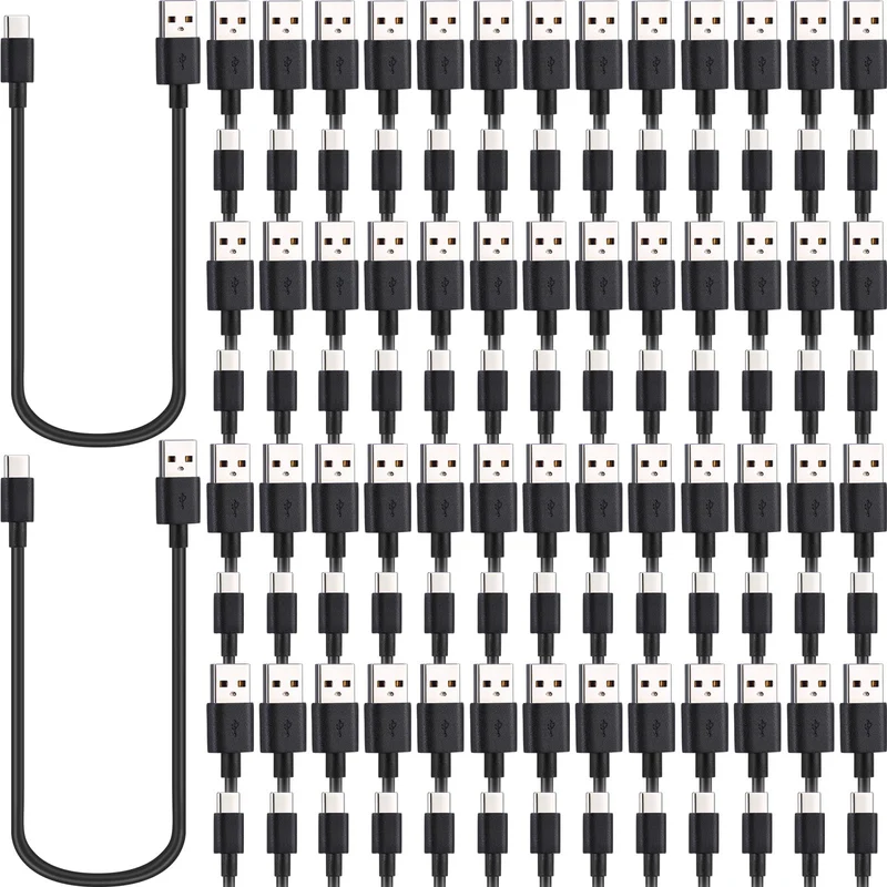 Kanayu 100 Pack USB Type C Cable Bulk Black Fast Charging Cable 3A Charger Cord Compatible with Galaxy S10 S9 S8 S20 S21 S23 Plu
