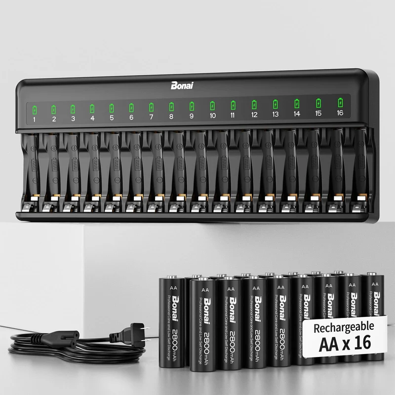 Bonai Rechargeable AA Batteries with Charger, 2800mAh High Capacity PreCharged Low SelfDischarge Leak Proof Double A Battery (