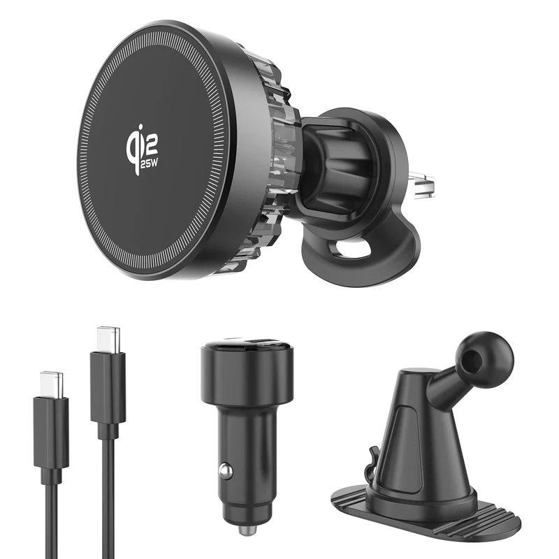 for MagSafe Car Mount Charger, Qi2.2 25W Active Cooling Wireless Car Charger with 83W Adapter, 2in1 Air Vent & Dashboard Magne