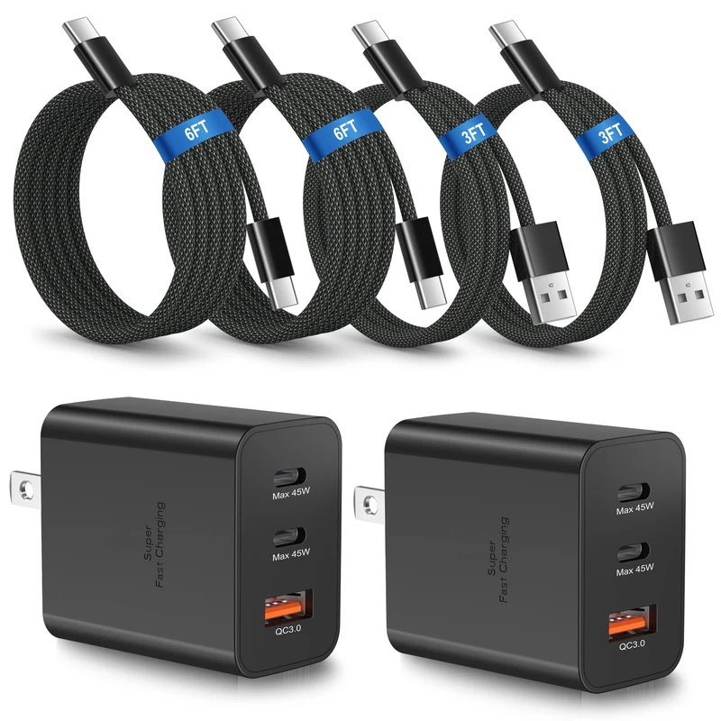 60W 3Port Super Fast Charger Type C Charging Block for Galaxy S26 Ultra S25+ S24 S23 Plus S22FE, Multi Port PD+QC3.0 Fast Andro