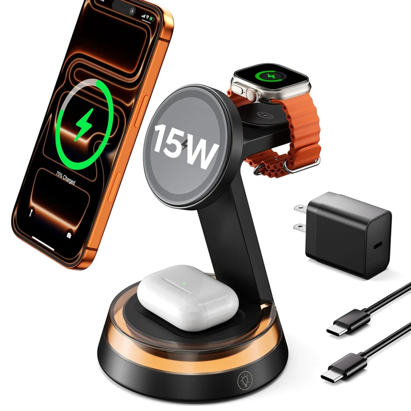 KPON 3 in 1 iPhone and Watch Charging Station, Fast Wireless Charger Stand