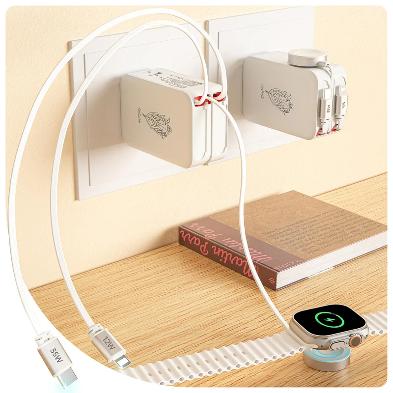 FlexTurtle 5in1 Retractable Apple Watch Charger, 35W Travel Wall Charger