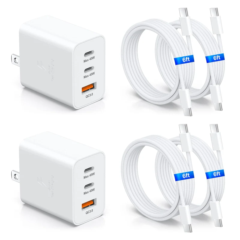45W USBC Charger with 6ft Long USB C to C Cables PD QC Fast Charging