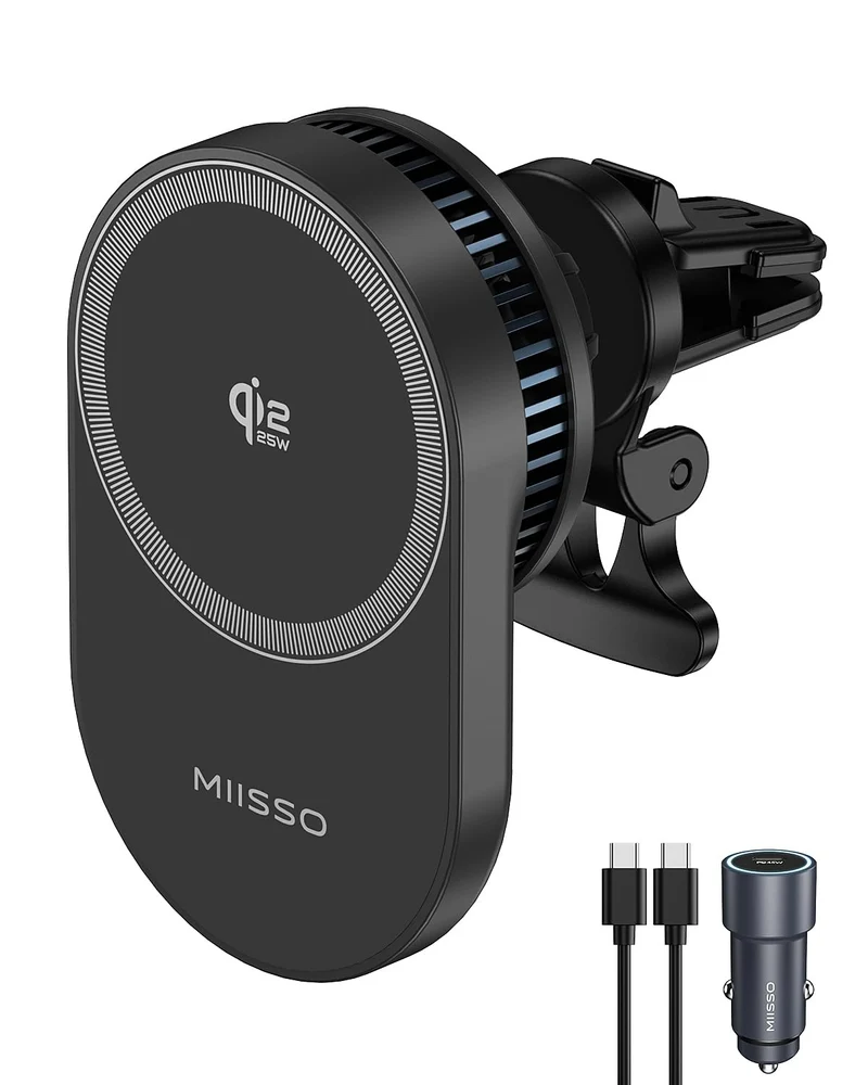 MIISSO Qi2.2 25W Magnetic Wireless Car Mount Charger with TEC Cooling Fan