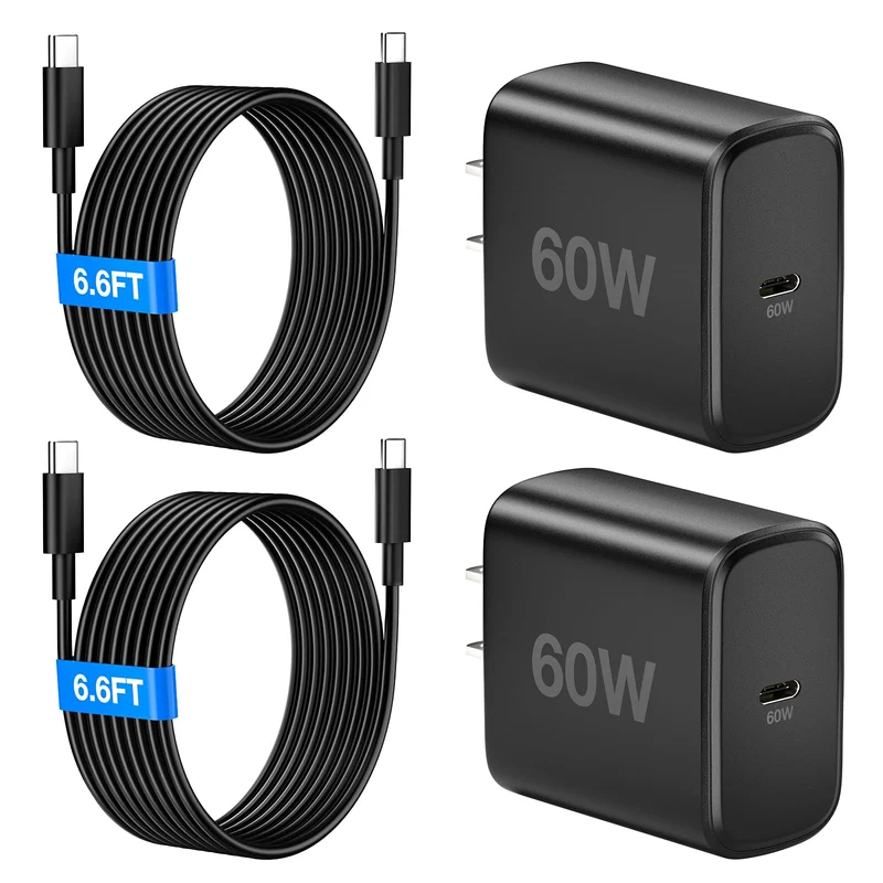60W USB C Charger, 60 Watt Super Fast Charger Type C with 2X 6.6FT Cable