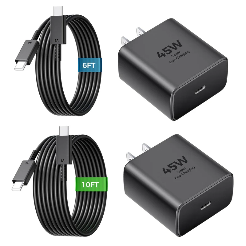 45W USB C Super Fast Charger Type C Charger Fast Charging Android Phone Charger Block with 10FT&6FT Type C Charging Cable for Sa