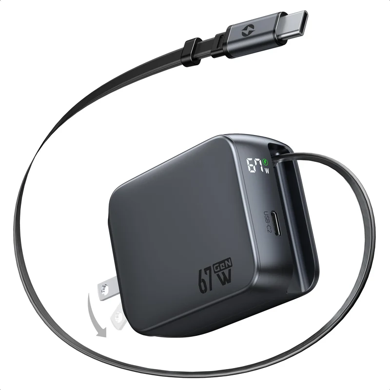 MOKiN Retractable USB C Charger Cable, 67W 2Port Fast Charging Wall Plug