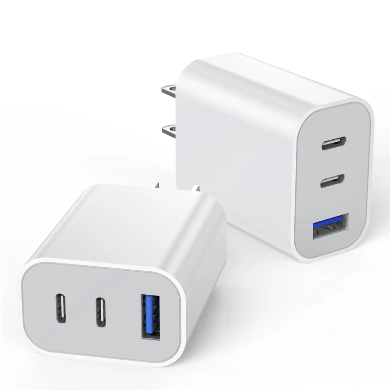 [2Pack]iPhone 17 16e 15 Charger Block,35W 3Port Fast USB C Charger Block Dual Port PD Power Adapter + QC Wall Plug Multiport U