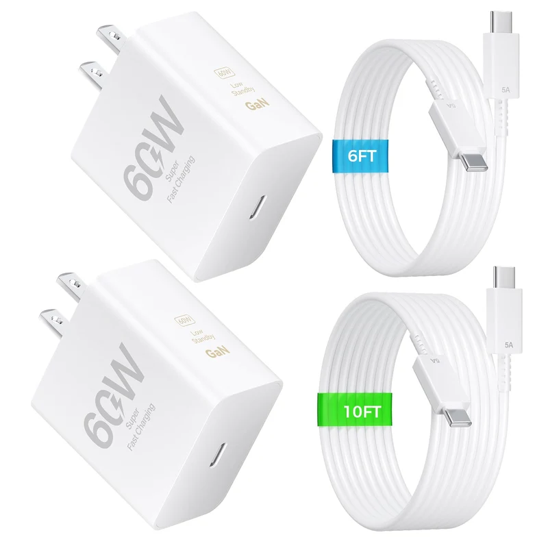 iPhone 17 16 Pro Max Charger Fast Charging, 60W USB C iPhone 17/16 Super Fast Charger Block with 6 &10ft Long Type C Charging Ca