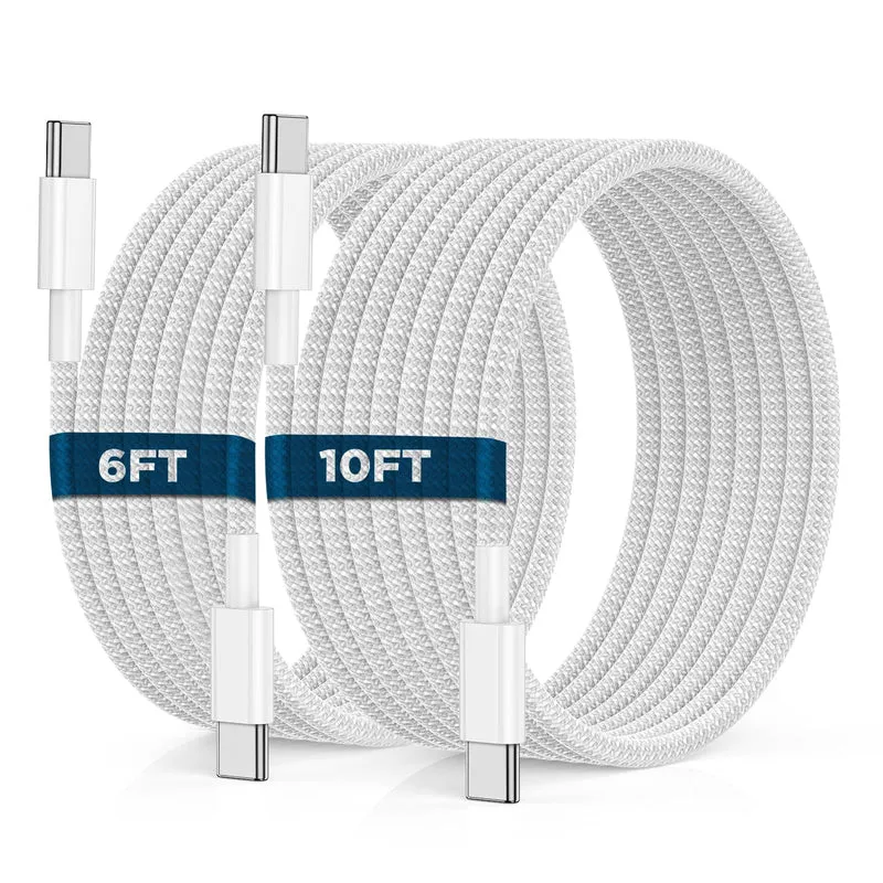 USB C to USB C Cable 6FT+10FT 2Pack 60W iPhone 17 16 15 Charger Cord Long Type C to C Cable Fast Charging for Apple iPhone 17 16
