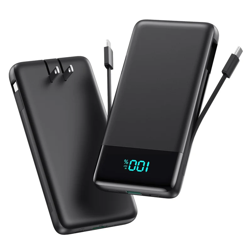 Portable Charger for iPhone,13800mAh Slim Power Bank with Builtin Cables & AC Wall Plug,All in One 4 Outputs USB C Fast Chargin