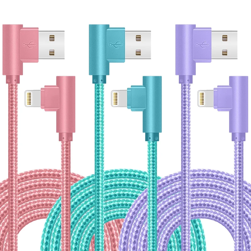 APFEN Lightning Cable iPhone Charger 10ft 3 Pack 90 Degree for iPhone 14