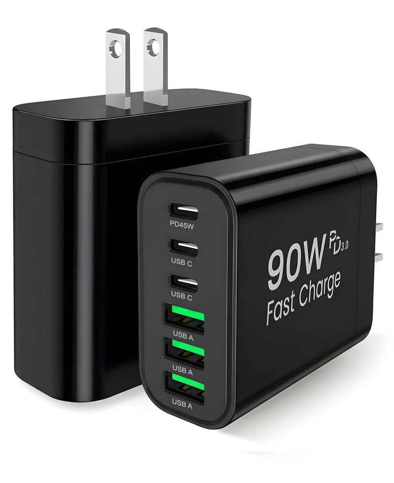 90W GaN USB C Charger Block,6Port USB C Wall Charger Fast Charging Adapter for iPhone 17Pro Max/Samsung Galaxy S24 Ultra/Tabs/i