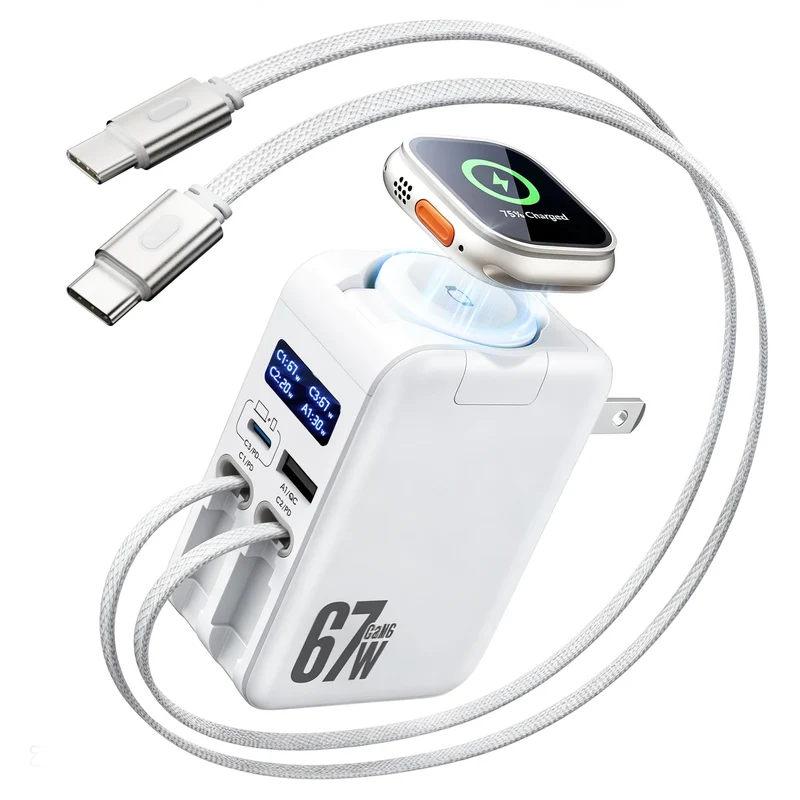 5in1 67W Retractable USBC Wall Charger, for Apple Watch & iPhone & iPad