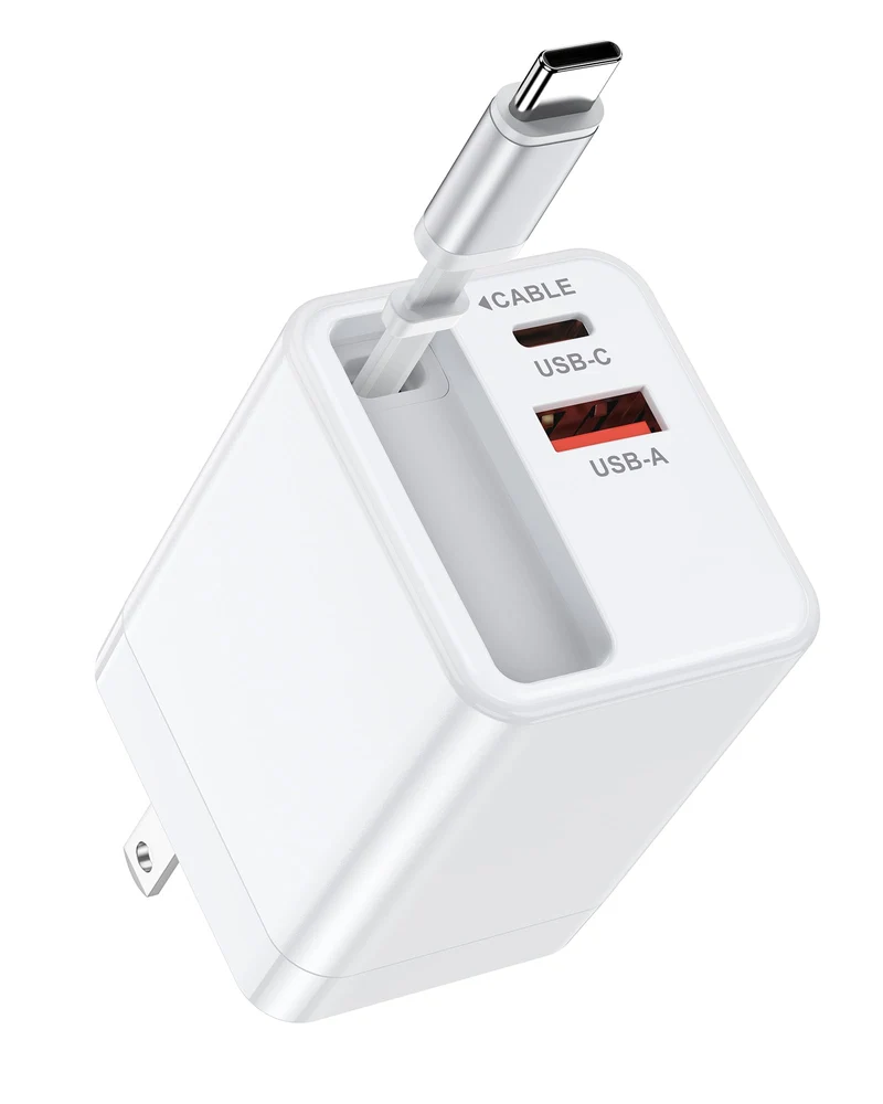 35w Retractable iPhone Wall Charger USB C, 3in1 Fast Charging Bloc