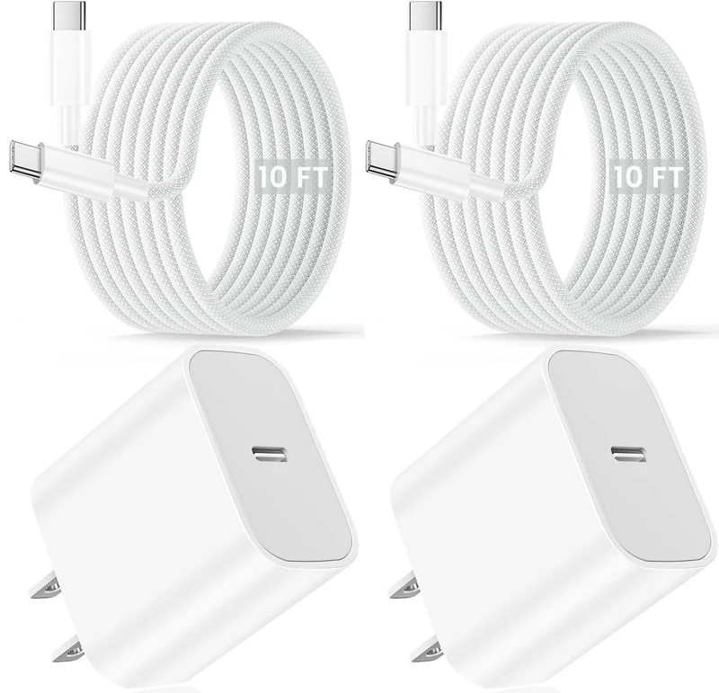 iPhone 17 16 15 Charger Fast Charging 10FT, 20W USB C Block with Long Cord