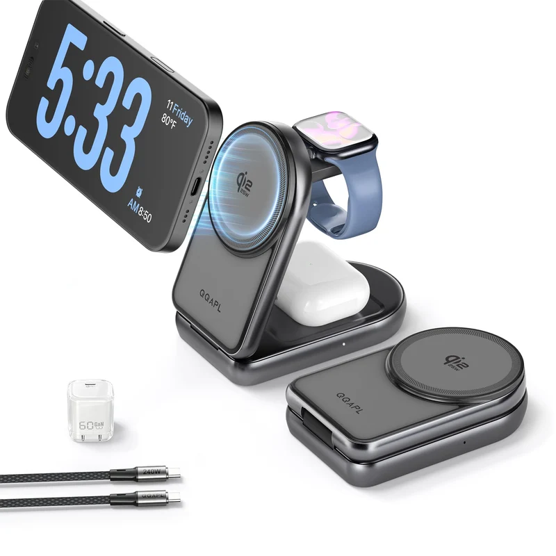Foldable 3in1 Charging Station for Apple, Wireless MagSafe Charger Stand