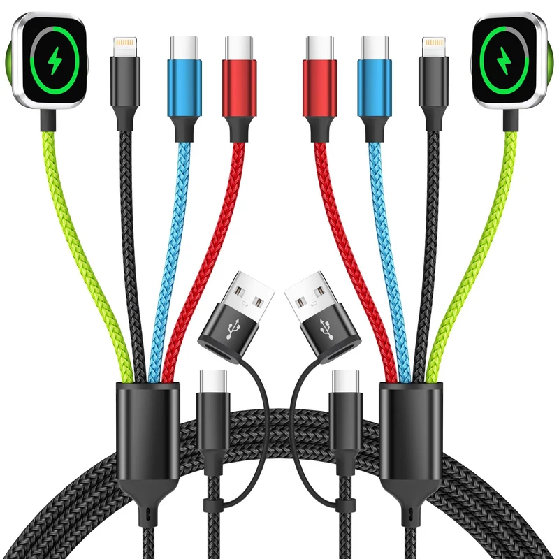 Dual USB C Multi Charging Cable with iWatch Charger, 2 Pack 5FT Travel