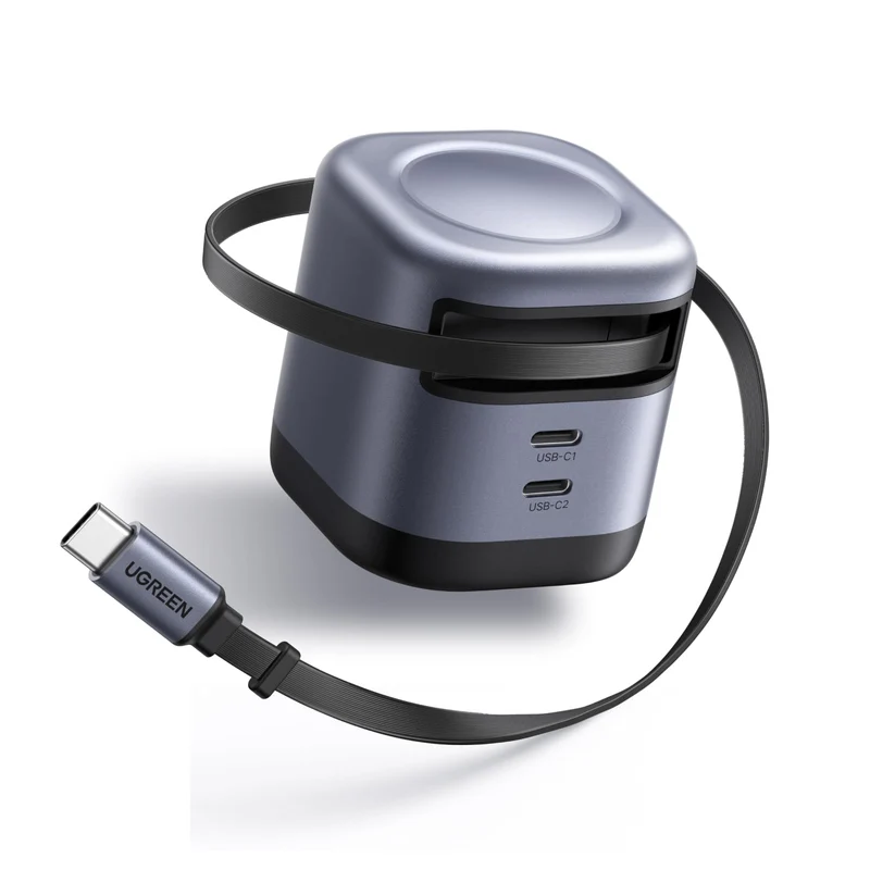 UGREEN Nexode Retractable 45W GaN Charger for iPhone 17, 3Port USB C Fast Charger with 2.26ft Cable for iPhone 17/16/15/14/13 S