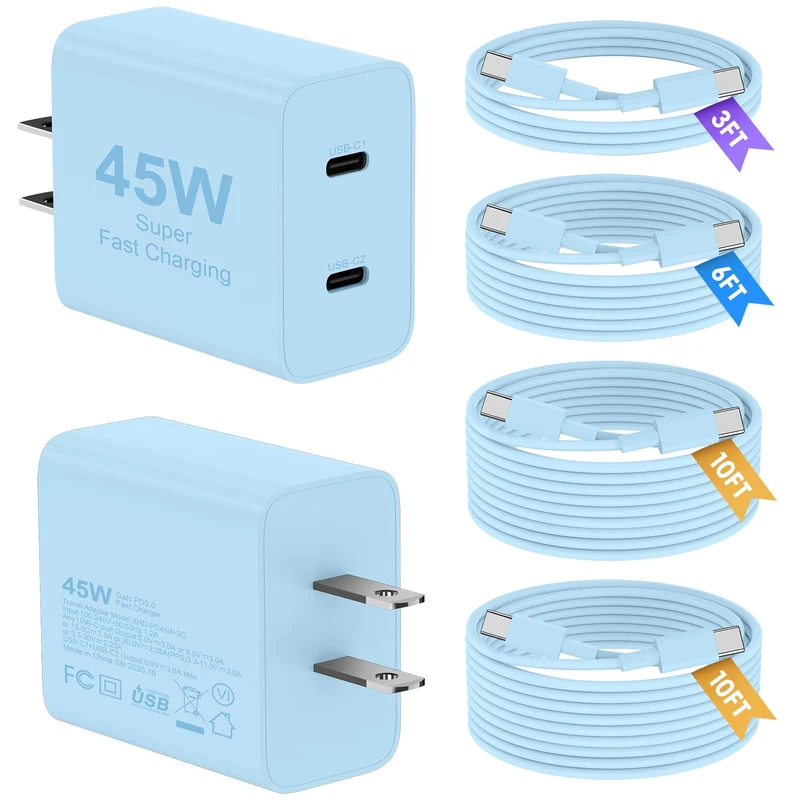 Super Fast Samsung Charger Type C, 2 Pack 45W Dual Port USB C Fast Charger