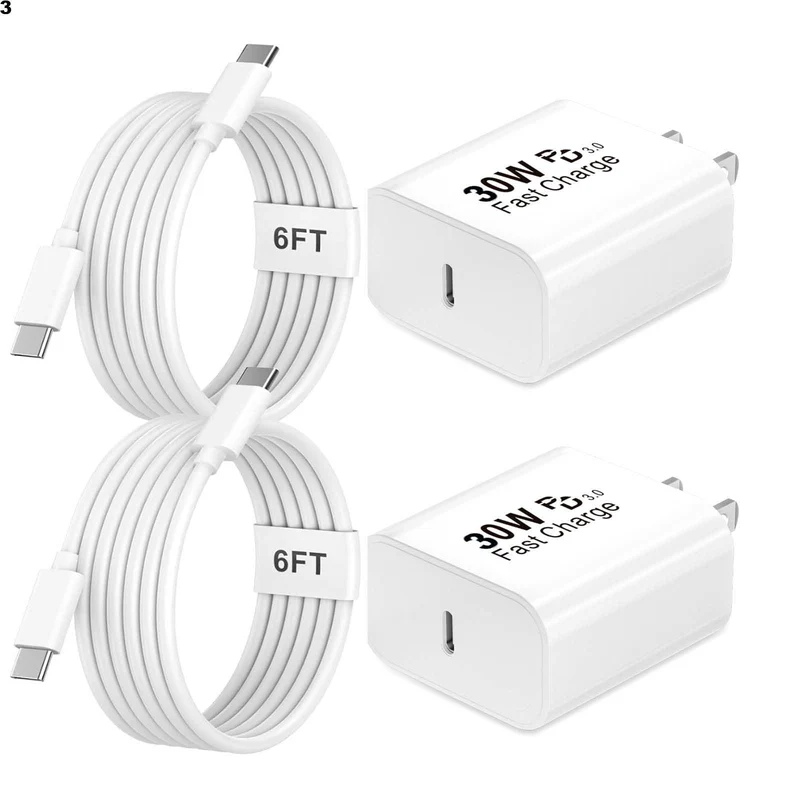 30W USB C Charger Block 2Pack with 6FT 60W USB C to USB C Cable for iPhone