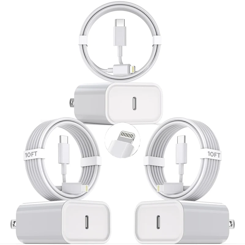 10Foot Fast iPhone Charging Cable,3Pack Super Fast i Phone Charger USB C Charging Block Wall Charger PD Adapter with 10FT Type