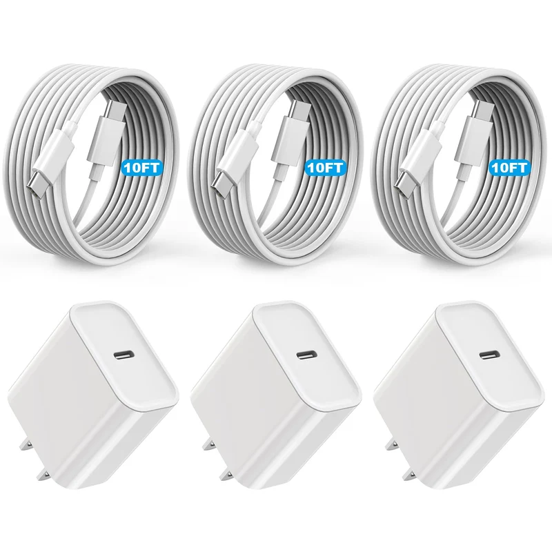 [Apple MFi Certified]Long 10Foot USBC to USBC Cable Fast Charging for iPhone 17/16e/15,3Pack 20W Fast Apple Phone Charger Block