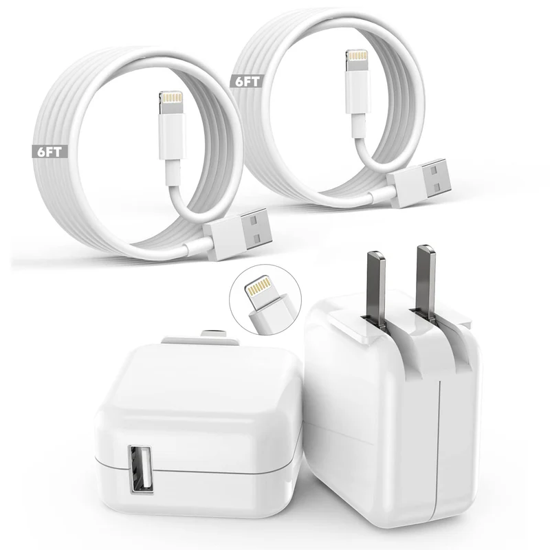 iPad iPhone Charger Fast Charging [ Apple Certified ] 2Set 6FT USB to Lightning Cable iPad Cord with 12W Foldable Block i Phone