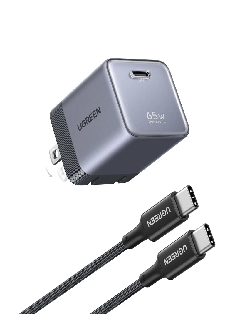 UGREEN Nexode Air 65W USB C GaN Charger Block with 3.3ft Cable, Black