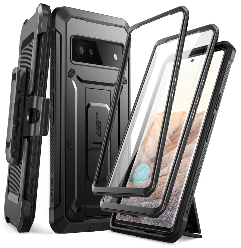 SUPCASE for Google Pixel 6a Case (2022) with Screen Protector & Stand,Black