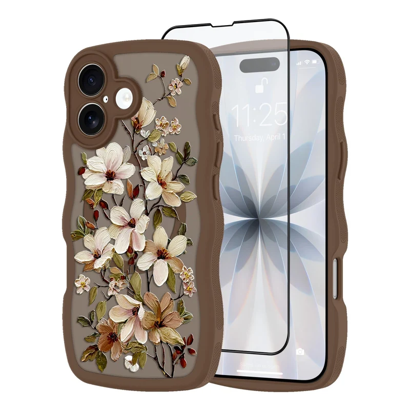 tharlet for iPhone 17 case Brown Curly Wave Edge Oil Paint Floral