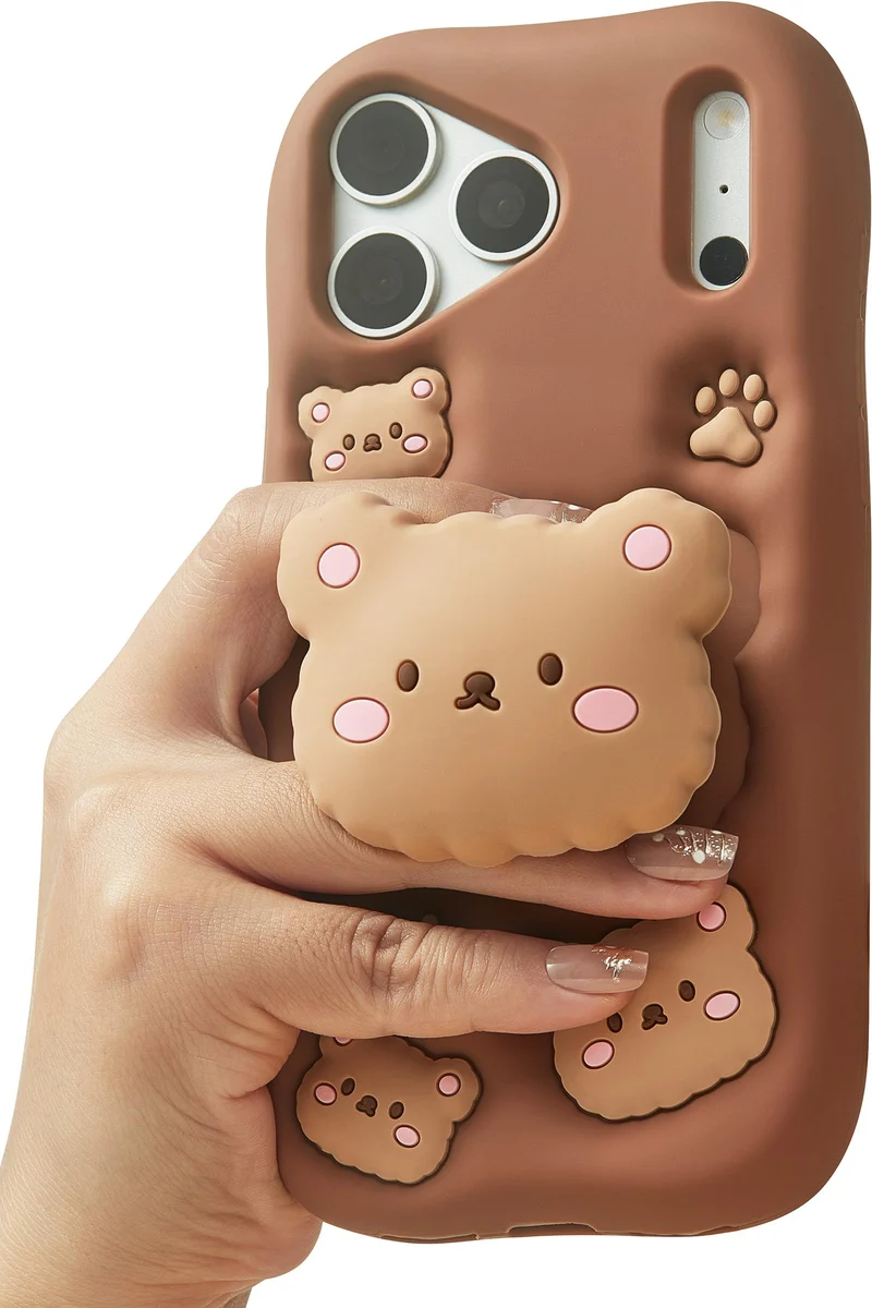 TUFTA for iPhone 17 Pro Max Case, Kawaii Teddy Bear PopUp Grip for Girls