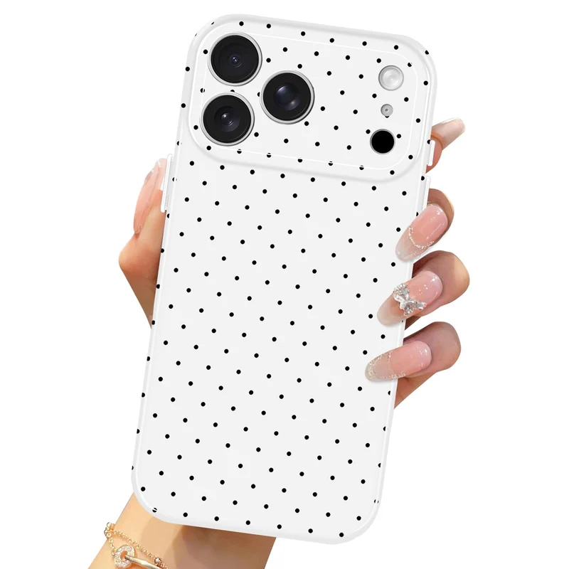 For iPhone 17 Pro Case Cute Polka Dot Slim Shockproof Cover, White
