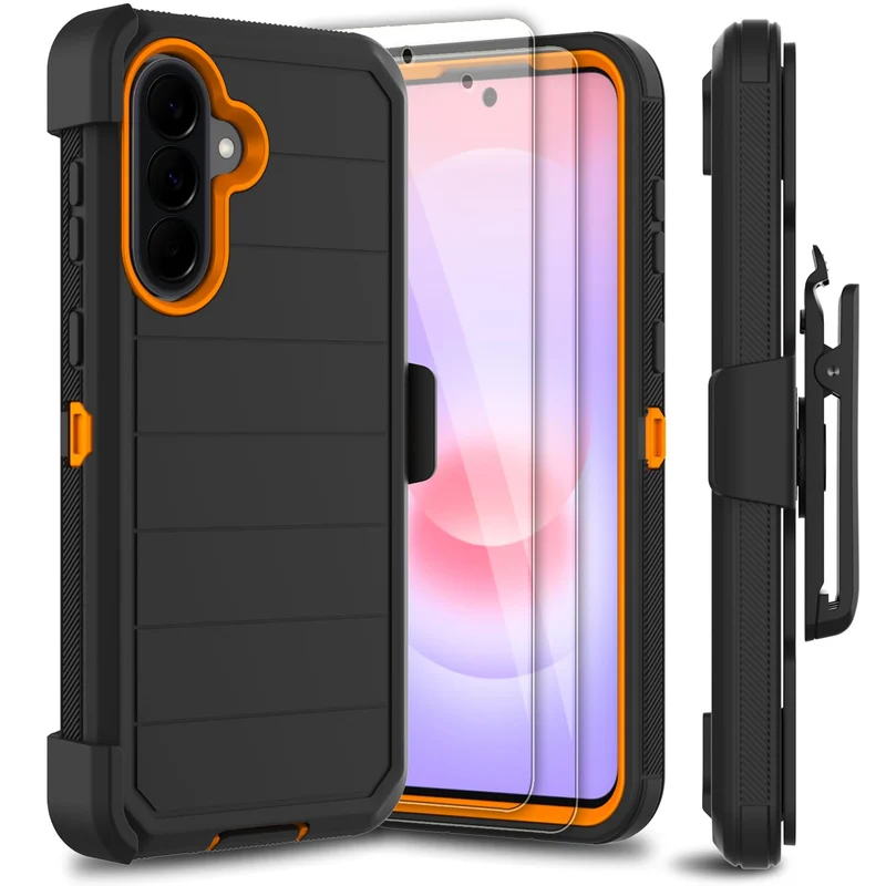 Leptech for Samsung Galaxy A37 5G Case with 2 Pack Tempered Glass Screen Protector, [Belt Clip Holster Series] Kickstand Heavy D