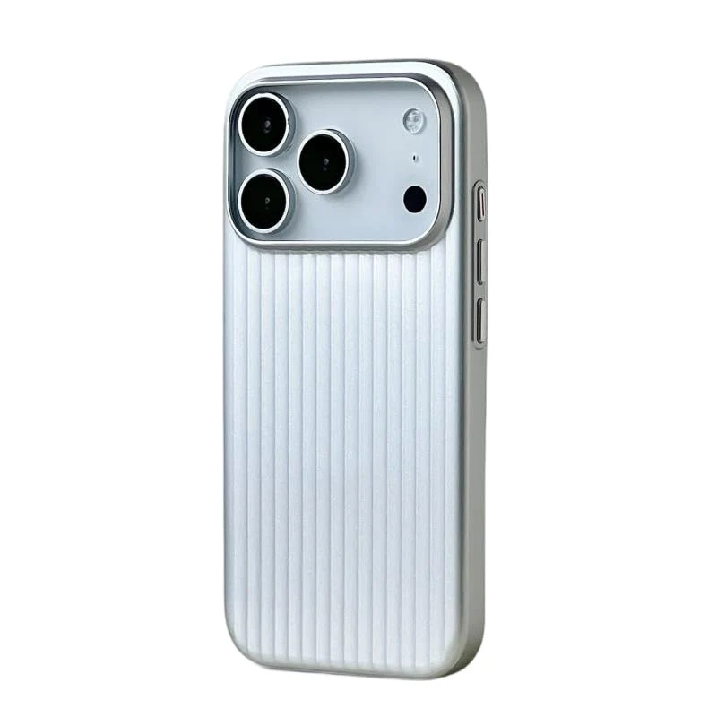 Sriyso Magnetic Plating Striped Pattern Case for iPhone 17 Pro,Silver