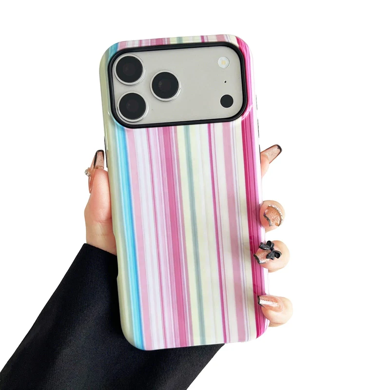 Sayoaho for iPhone 17 Pro Case Cute Colorful Striped Phone Case, Pink