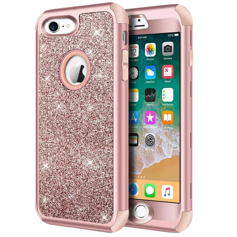 Hython Designed for iPhone 8, iPhone 7 Case, Heavy Duty FullBody Defender Protective Case Bling Glitter Sparkle Hard Shell Hybr