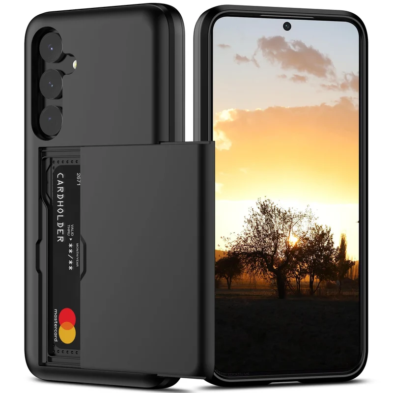 Nvollnoe for Samsung Galaxy S24 Plus Case with Card Holder Black
