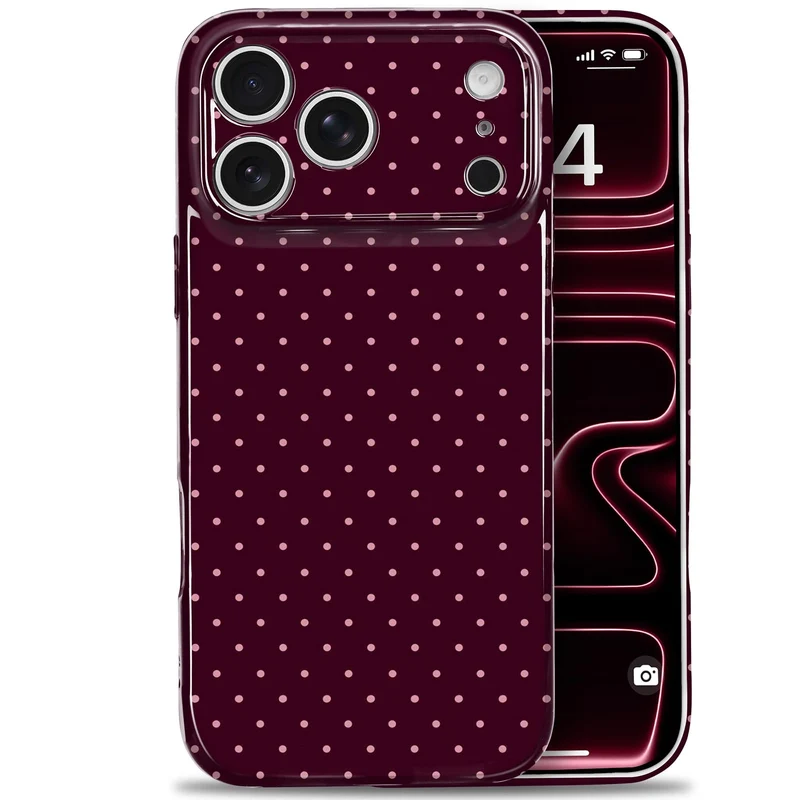 Amzfield Compatible with iPhone 17 Pro Max Burgundy Polka Dot Phone Case