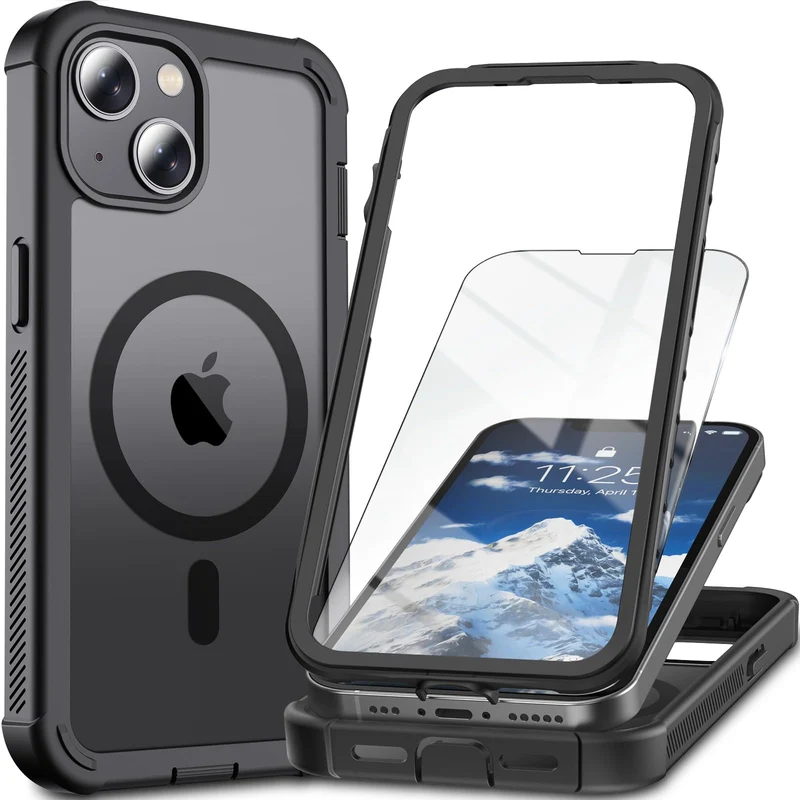 Ratcase Magnetic for iPhone 13/14 Case with Screen ProtectorBlack