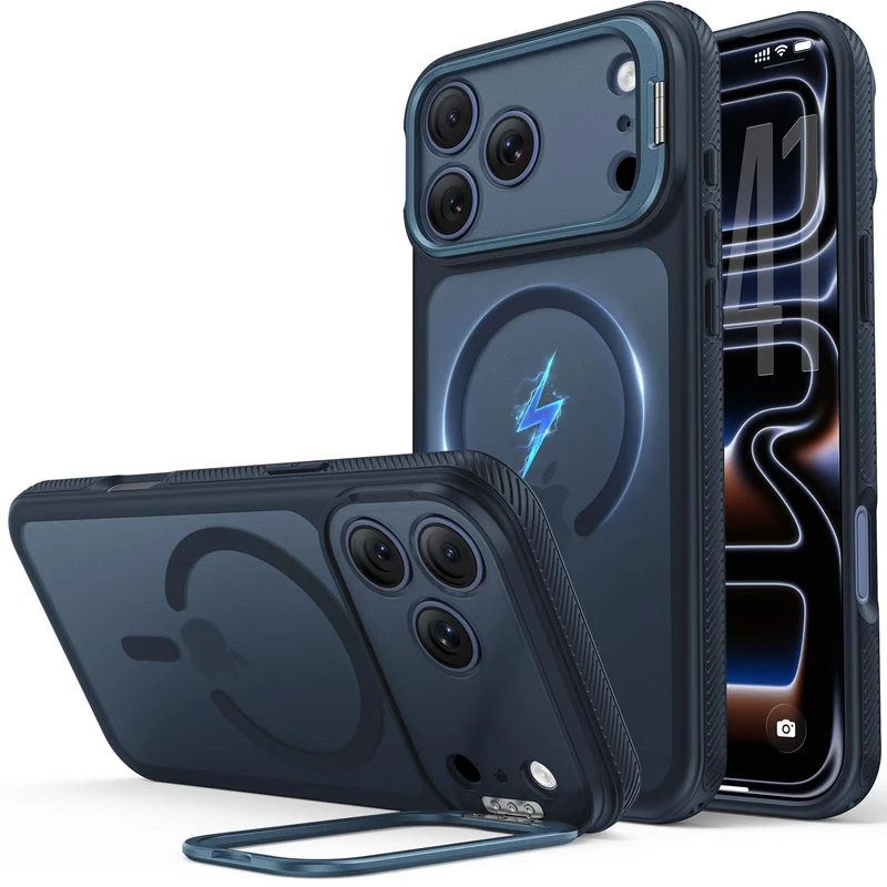 FlyReal Magnetic for iPhone 17 Pro Case with Stash Stand, Deep Blue
