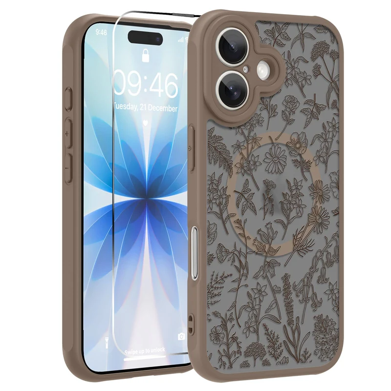 OOK for iPhone 17 Case Magnetic Brown Cute Flower Floral Design