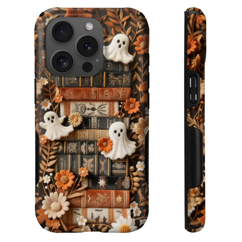 NOWETOO Case for iPhone 15 Pro Max,Cute Ghost Vintage Book Fall Floral Phone Case,Trendy Magsafe Silicone Shockproof Cover for G