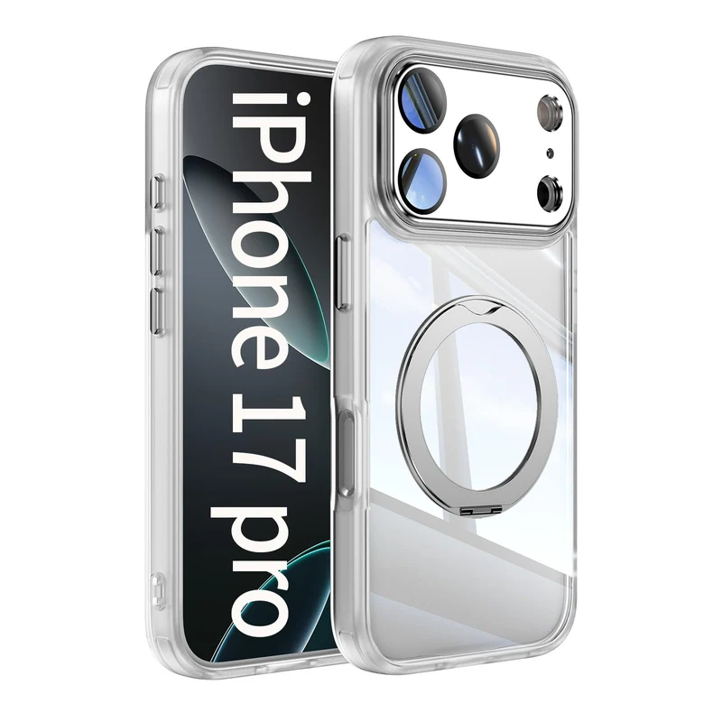 Cutelfon ?360 Spin Magnetic Stand? Case for iPhone 17 Pro?Fit for MagSafe? Cover with Ring Holder ?NoYellow Crystal Clear? Shoc
