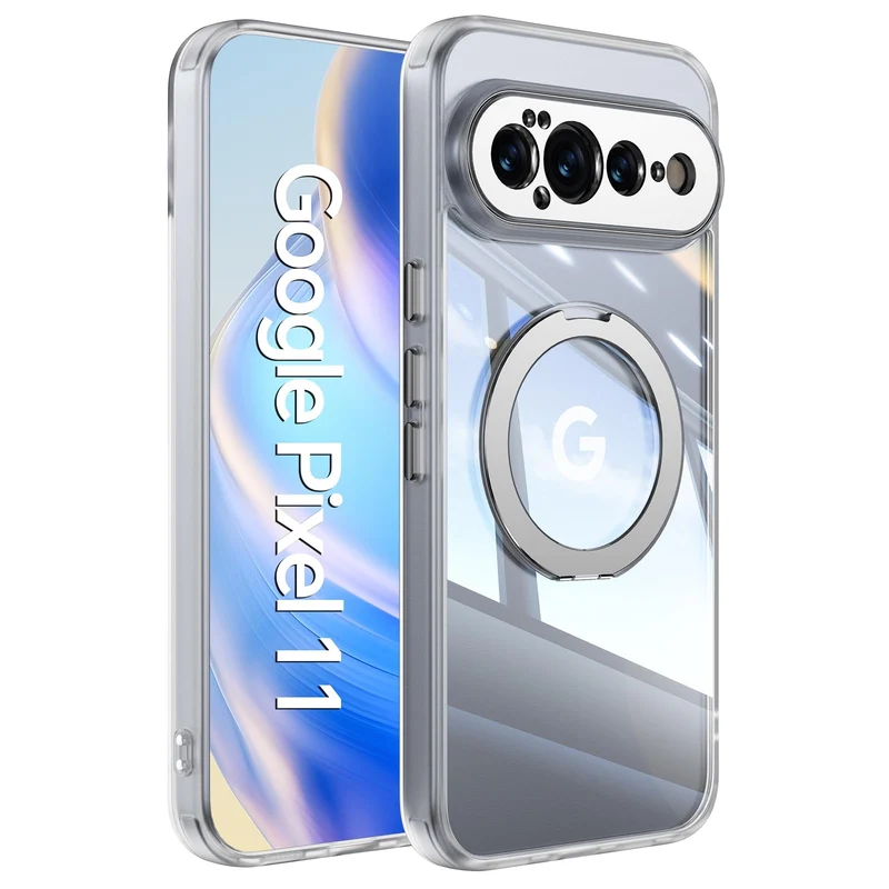 ?360 Spin Magnetic Stand? Case for Google Pixel 11 ?Fit for MagSafe & Pixelsnap? Cover with Ring Holder ?NoYellow Crystal Clear