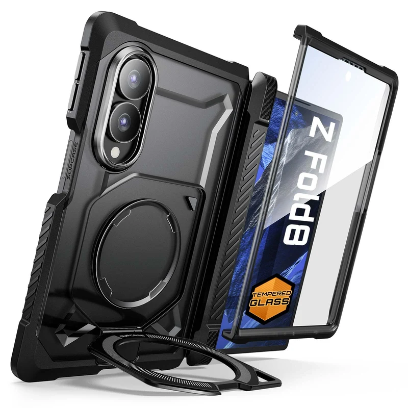 SUPCASE for Galaxy Z Fold 8 Case with Tempered Glass Screen Protector Black