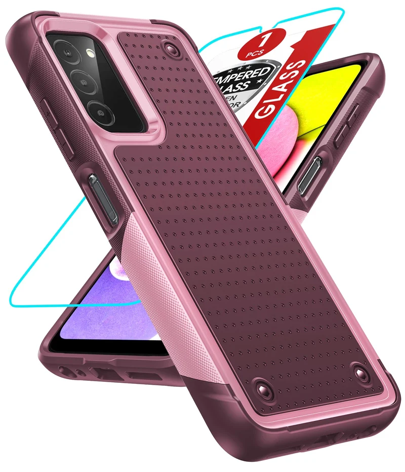 LeYi for Samsung GalaxyA03S Phone Case: DualLayer Heavy Duty, Red Pink