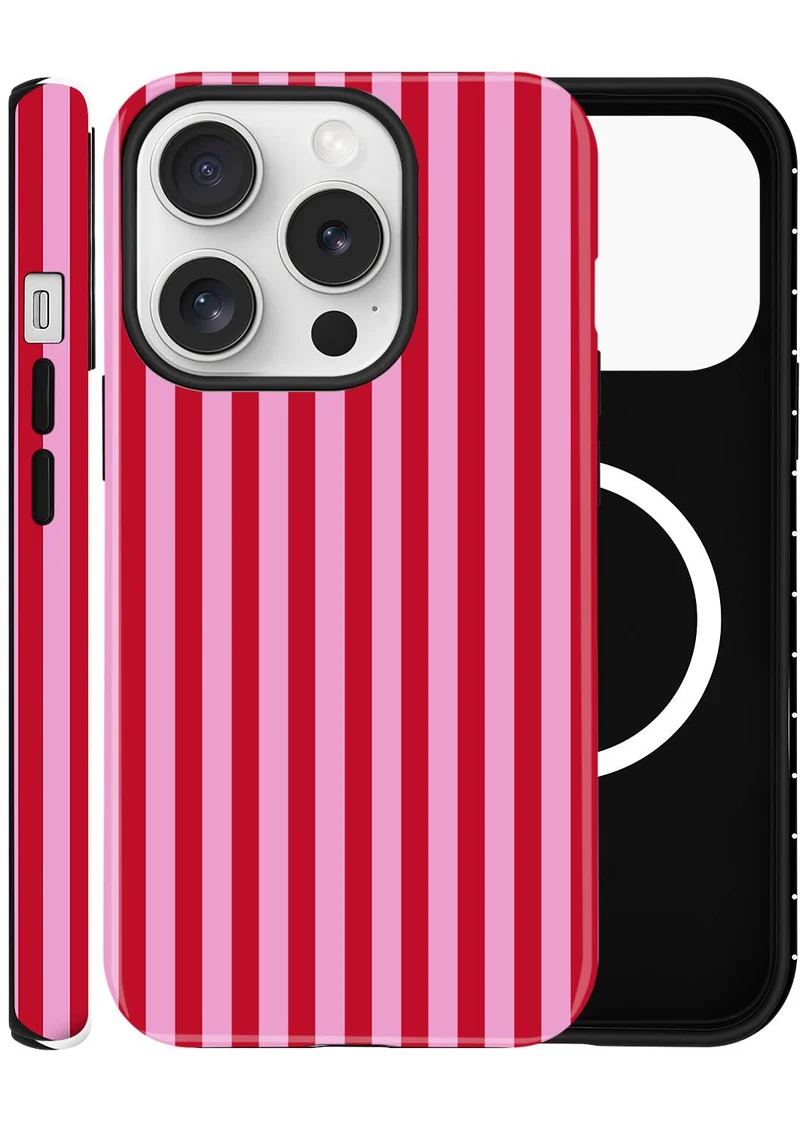 ZOEVEES Striped Magnetic Case for iPhone 16 Pro, Hot Pink