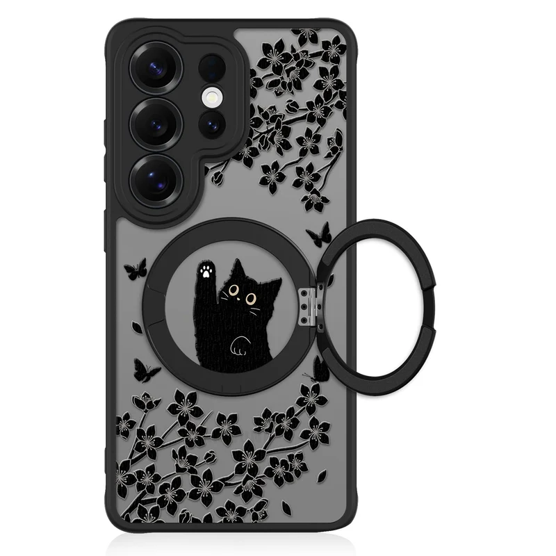 Heaofei Cute Case for Samsung Galaxy S26 Ultra Case with Stand, Black Cat