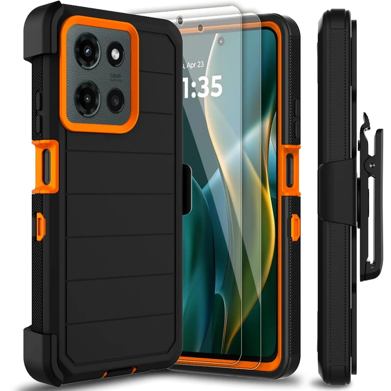 Leptech for Motorola Moto G 2025/2026 Case with 2 Pack Tempered Glass Screen Protector, [Holster Series] Kickstand Belt Clip Sho
